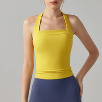Haut de yoga sans manches en tricot pour femme, brassière de sport antichoc anti-affaissement, dos nageur, une pièce, pour la course et le fitness, coupe ajustée unie