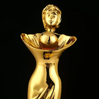 Trophées et récompenses de danse en forme de femme personnalisée, en métal doré, trophée de musculation avec base en cristal noir