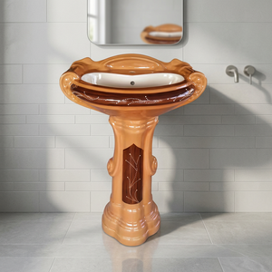 Sanitary Ware Pedestal Basin Sink Two-Piece Free Standing Wash Basin Colored Ceramic Sink for Bathroom Balcony Use - Product Image 1