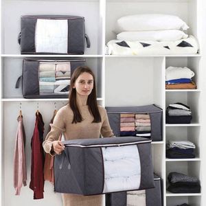 <b>Large</b> Capacity Foldable Organizer with Reinforced Handle Thick Fabric Comforter Blanket Storage Bag PP Plastic Foldable Zipper - Product Image 6