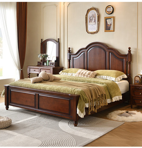 Cama de madera maciza <span class=keywords><strong>vintage</strong></span> con cabecero tallado clásico para dormitorio tradicional Ventas directas de fábrica con precio favorable - Product Image 2