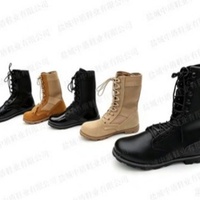 Bottes tactiques noires en cuir de vachette avec embout et talon renforcés, semelle en PVC, cuir miroir, imperméables pour l'extérieur