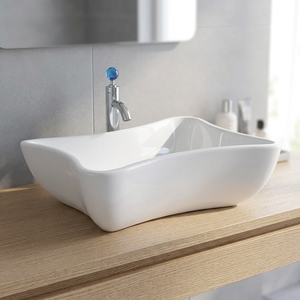 Lavabo en céramique et porcelaine rectangulaire à double trou pour comptoir, idéal pour la maison, la villa, la cuisine, le salon et la salle de bain - Product Image 3