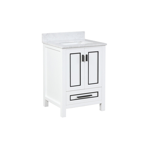 Meuble-lavabo moderne haut de gamme autoportant de 24 pouces avec vasque en céramique et caractéristiques résistantes à l'eau - Product Image 2