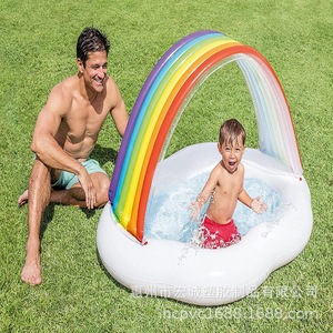 Piscine gonflable arc-en-ciel pour bébé, 37 pouces, PVC, pour jeux aquatiques en extérieur, pour enfants, usage domestique - Product Image 3