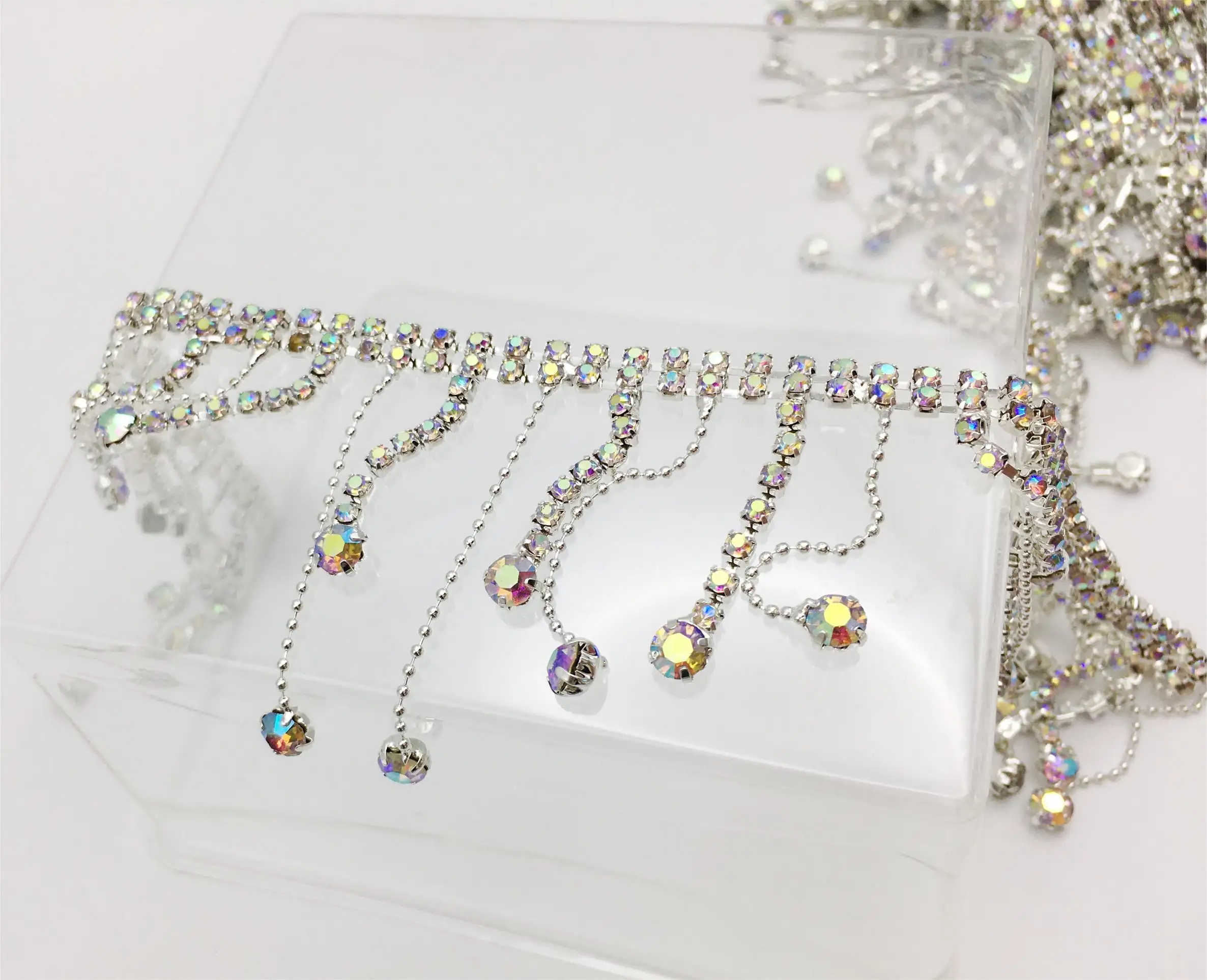 Fringe rhinestones two-color diamond bead chain fancy claw design wedding dress fringe edge rhinestones design