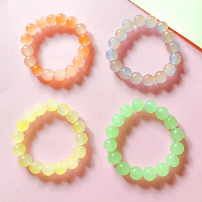 Pulseira infantil de vidro 12mm, bracelete com pedras de vidro vidro gradiente de duas cores, para meninas, 2023