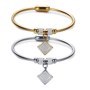 Pulsera magnética con cadena de serpiente cuadrada con incrustaciones de diamantes para mujer, acero inoxidable, 3mm, amuleto geométrico, regalo de joyería - Product Image 1