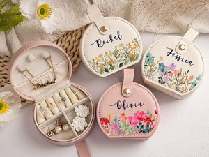 Custom Mini Half-<b>Moon</b> PU Leather Jewelry Box Portable Travel Organizer with Handle Velvet Lining for <b>Rings</b> Necklaces Earrings - Product Image 4