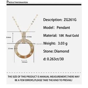 Commercio all'ingrosso di gioielleria raffinata delle donne delle collane della catena dell'oro giallo solido 18k della collana del pendente del diamante reale di modo