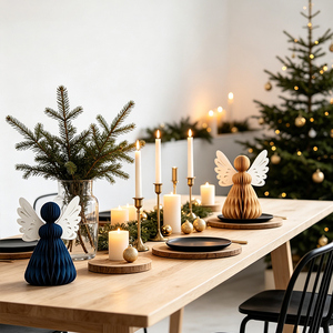 Set di 2 Ornamenti Natalizi a Forma di Angelo in Carta a Nido d'Ape 3D, Decorazione da Tavolo per Festività Stagionali, Matrimoni e Capodanno - Product Image 2
