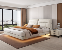 Lit Queen en Cuir Moderne de Luxe avec Lumières LED, Cadre en Bois Inclinable et Rangement Intelligent