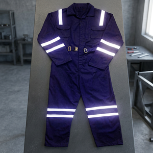 Combinaison de sécurité réfléchissante bleu foncé classe 2, vêtements de travail industriels avec bandes haute visibilité - Product Image 3