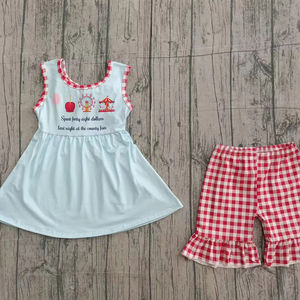 GSSO2544 Tenues d'été personnalisées pour petite fille, imprimé bleu, vêtements pour enfants en gros, ensemble de vêtements pour fille à manches courtes - Product Image 1