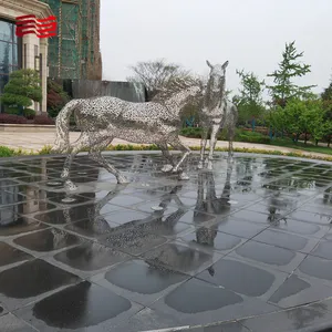 Stainless steel horse sculpture hollow-out craft letter splicing urban art installation