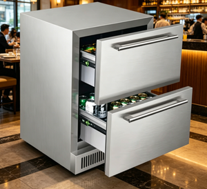 Venta directa de fábrica 145L Refrigerador de compresor de acero inoxidable Refrigerador de bebidas de dos cajones Diseño elegante para el hogar al aire libre - Product Image 1