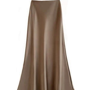 Jupe longue drapée style français pour femme, taille haute, couleur unie, coupe sirène, pour le printemps et l'été - Product Image 2