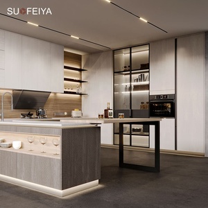 Custom Italian Prefab House Glass Kitchen Cabinets Modern Island Kitchen Design Sets Cuisine Complete