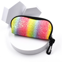 Étuis à lunettes à fermeture éclair motif poisson pailleté avec crochet en plastique