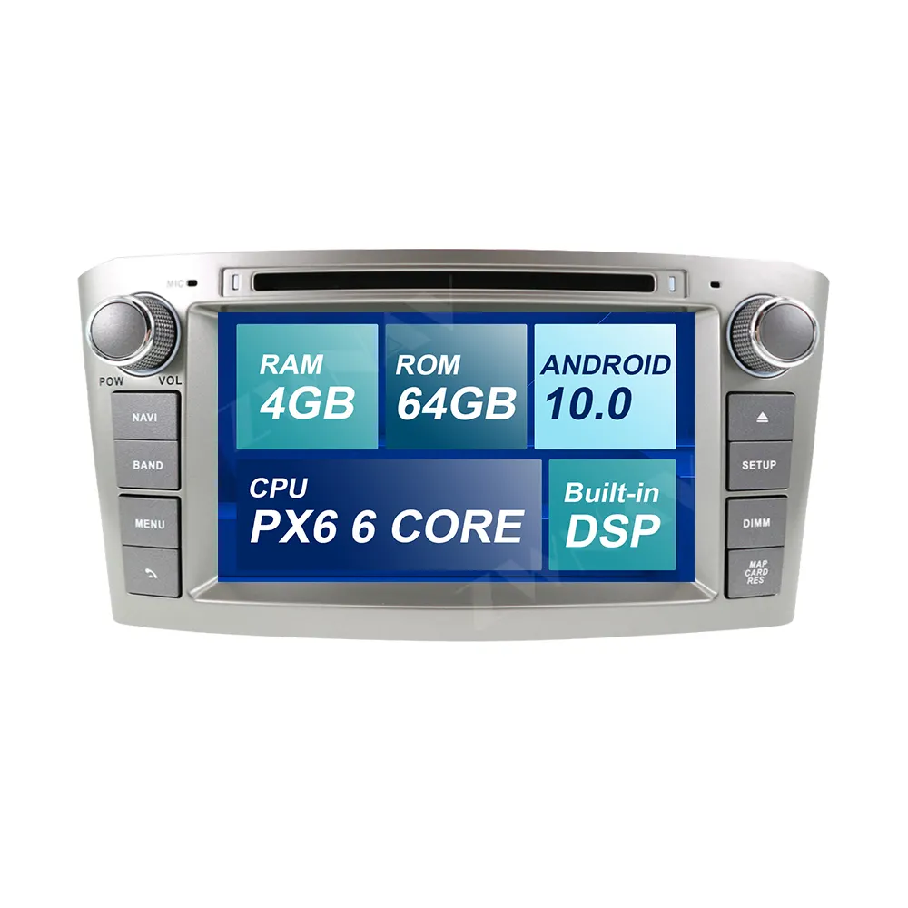 Autoradio PX6, Android 10.0, 4 go/64 go, DSP, Navigation GPS/Glonass, BT, unité centrale multimédia, DVD, stéréo, pour voiture Avensis T25 (2003-2008)
