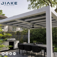 Pergola solaire Jiake en aluminium avec toit à lames motorisées, revêtement poudré, anti-rongeurs, ventilateur de plafond pour terrasse, balcon, jardin