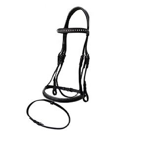 Bridon de cheval en cuir cousu de style classique italien, ajustement confortable, équipement d'équitation élégant pour les spectacles - Product Image 1