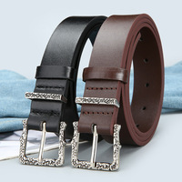 Ceinture pour femme en cuir PU avec boucle sculptée en alliage vintage, design haut de gamme, style luxueux, pour jeans