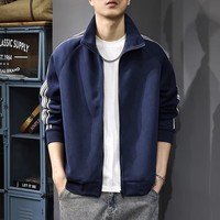 Vêtements pour hommes en gros, Automne, Cardigan vintage à col montant, Sweat-shirt zippé, Veste décontractée sportive unie, en polyester tricoté