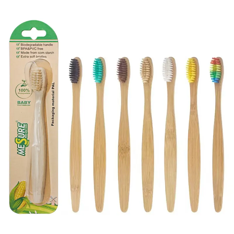 Escova de dentes infantil biodegradável, conjunto de escovas de dente de bambu macio para crianças