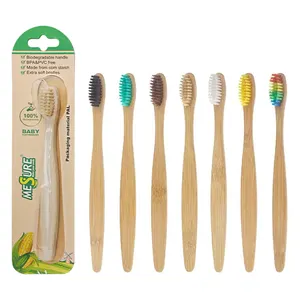 Brosse à dents en bambou souple pour enfants, poignée colorée biodégradable, ensemble de brosses à dents pour enfants