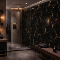 Mur d'accentuation pour hall d'hôtel WYRAX en marbre noir et or, panneau mural en marbre UV pour intérieurs commerciaux