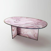 Table basse de luxe - Verre coloré ovale pour salon, plateau en verre fusionné au design liquide, idéal pour la décoration