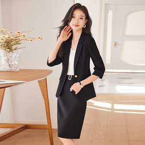 Women's Professional Suit Skirt Set Three Quarter Sleeve Midi Length Breathable Office Lady Workwear Formal Attire - Product Image 2
