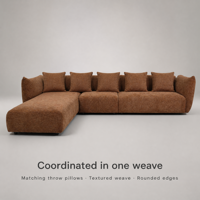 Canapé d'angle en tissu chenille brun rouille en forme de L avec chaise longue et coussins, ensemble de canapés modernes pour salon