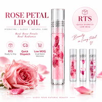 Gloss à lèvres RTS 5ml à la vraie rose, effet nacré, brillance intense, hydratant, 3 styles, faible MOQ 3 pièces, vente en gros, logo personnalisé