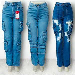 <span class=keywords><strong>Pantaloni</strong></span> <span class=keywords><strong>Cargo</strong></span> <span class=keywords><strong>da</strong></span> <span class=keywords><strong>Donna</strong></span> in Denim Streetwear Invernale Multi-Tasca a Vita Media Vendita all'Ingrosso - Product Image 3