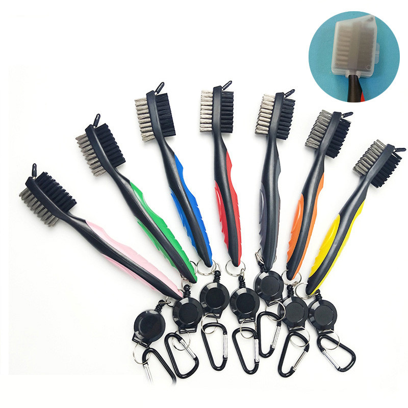 Щетка для гольф-клуба с защитным чехлом, инструмент для чистки с телескопическим брелоком, двухсторонние щетки для гольфа