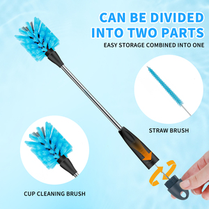 Kit de brosses à bouteilles écologiques WEVI 2-en-1 à manche long détachable avec poils en nylon pour pailles, thermos et tasses à col étroit - Product Image 3