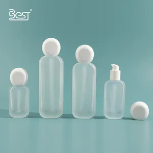 Stoples persegi kosmetik kaca kemasan mulut lebar 30g 50g dengan tutup kaca buram plastik wadah kosmetik produk kaca