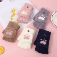 Guantes de invierno cálidos y gruesos para mujer, de moda, con diseño de pata de gato, de felpa suave, sin dedos, de medio dedo