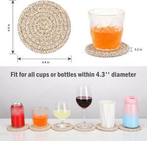 Lot de 8 dessous-de-verre absorbants en coton tissé marron mélangé, style minimaliste, 4,3 pouces, pour la protection des tables et des comptoirs - Product Image 2