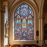 Ventanas Arqueadas Francesas de Estilo Victoriano Gótico, Ventana de Vidrio con Vidrieras, Ventanas de Vidrio con Aislamiento de Aleación de Aluminio