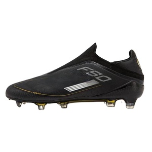Chaussures <span class=keywords><strong>de</strong></span> football FG/AG basses sans lacets à rayures, personnalisables avec logo, noires, or et blanches, pour hommes - Product Image 1