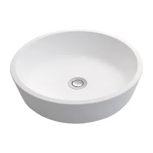 Pia de banheiro de superfície sólida acrílica grande personalizada para lavatório de mão, lavatório branco redondo sob a bancada, montado em mesa