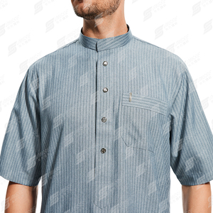 Moda Collar Hombre Manga corta Botón de metal Auténtico <span class=keywords><strong>Alharamain</strong></span> Ropa étnica islámica Thobe Caftan Dishdasha Vestido musulmán - Product Image 5