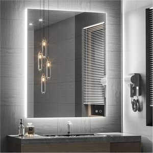 Miroir anti-buée rectangulaire à angle droit moderne IP44 <span class=keywords><strong>LED</strong></span> à intensité variable avec réglable pour une utilisation dans la <span class=keywords><strong>salle</strong></span> <span class=keywords><strong>de</strong></span> <span class=keywords><strong>bain</strong></span> - Product Image 1