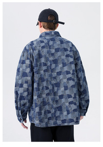 <span class=keywords><strong>Camicia</strong></span> di <span class=keywords><strong>Jeans</strong></span> a Scacchi Trendy Primavera-Autunno, Stile Coreano a Maniche Lunghe per Uomo, Moda High Street Bianco e Nero - Product Image 5