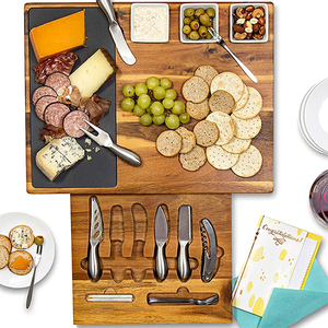 Juego de Regalo de Tabla de Queso de Bambú Ecológica Personalizada al por Mayor con Cubierta de Rompecabezas, Cuchillo y Tablas de Cortar de Acero Inoxidable - Product Image 1