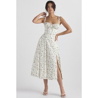 Robe d'été pour femmes, robe midi à bretelles spaghetti, imprimé floral de plage, bustier, col en V, fente croisée