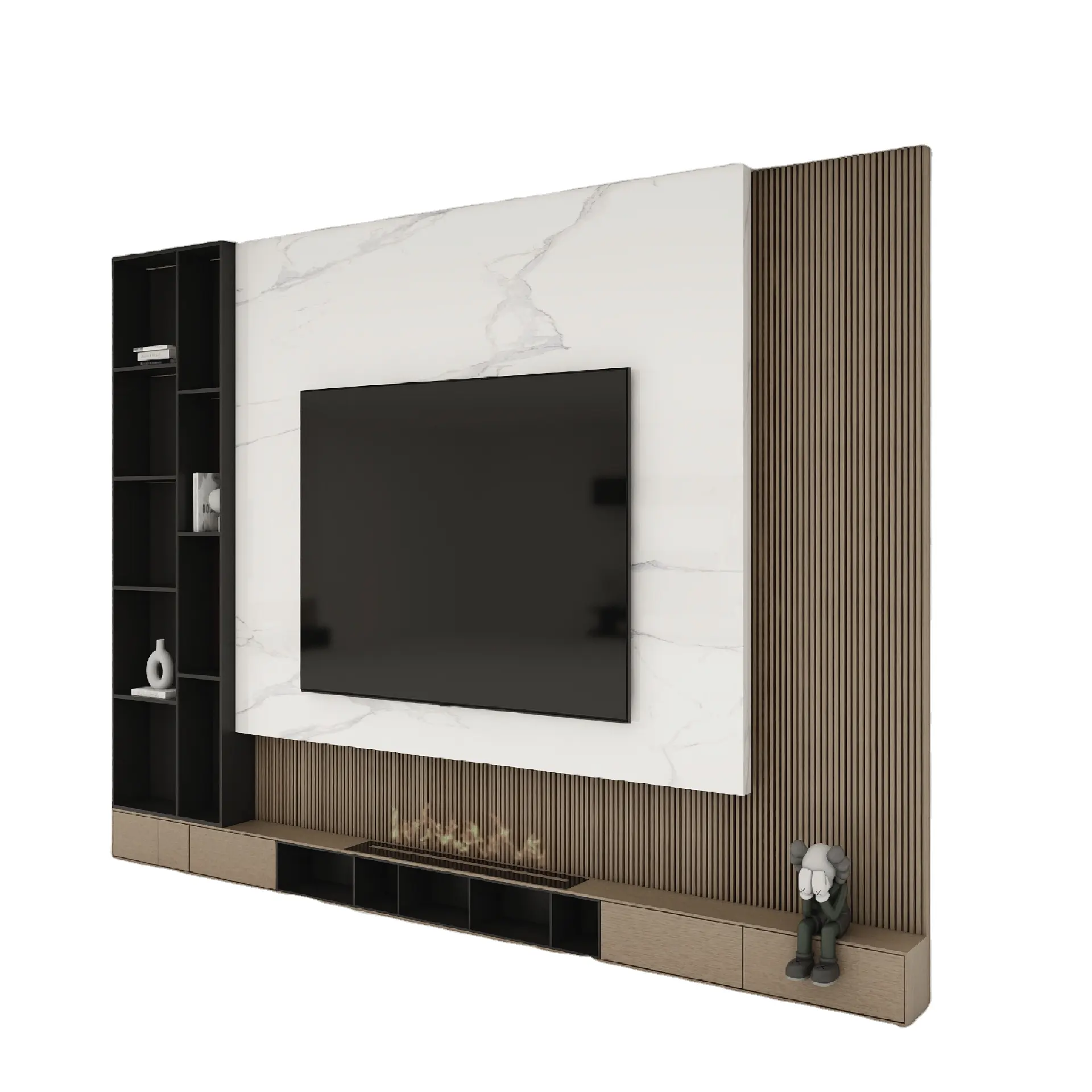 O mais recente armário TV estilo luxo luz com gavetas na cor madeira natural adequado para salas de estar